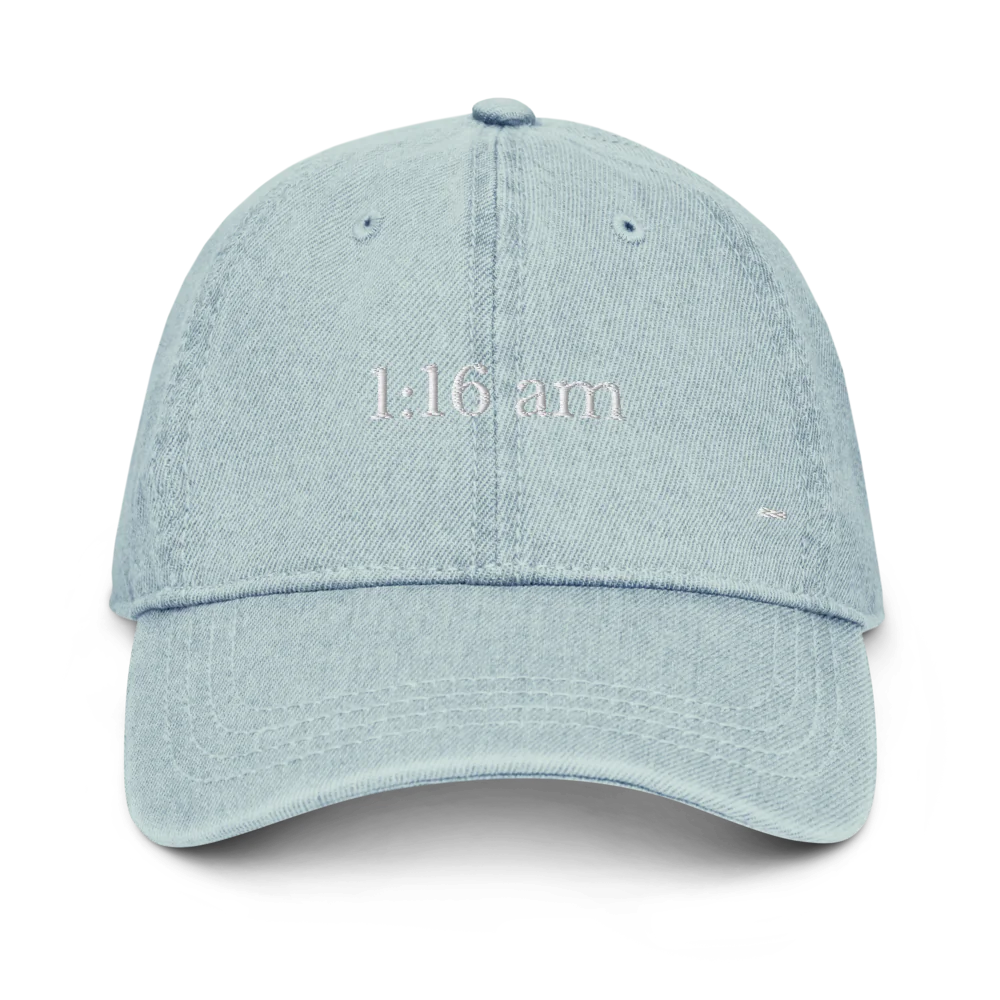1:16 am. denim cap
