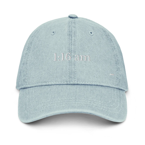 1:16 am. denim cap