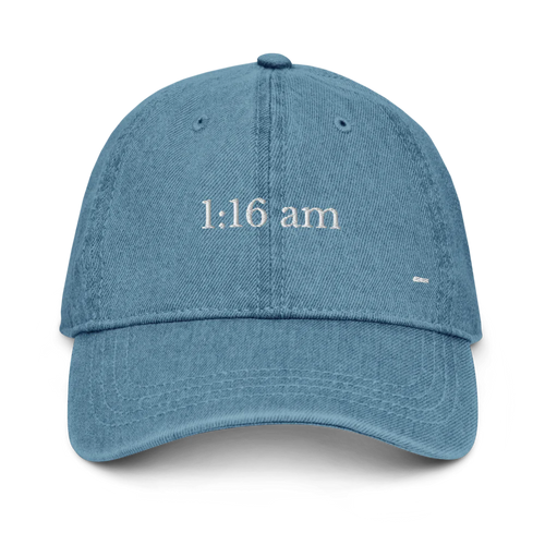 1:16 am. denim cap